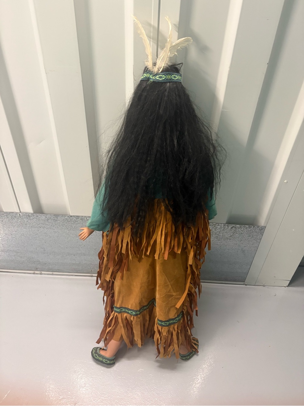 Native Style Collectible Doll with Teal Top and Tan Fringe Skirt - Picture 12 of 16